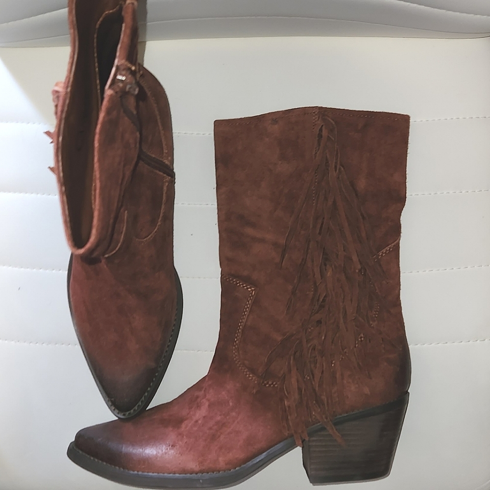 Carlos Santana Brown Leather Fringe Boots Size 10 Lafayette Western NWOB